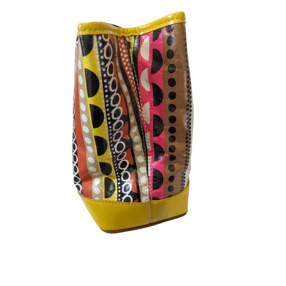 Nine West Yellow Tote Bag With Geometric Striped Pattern Faux Leather Colorful - Picture 6 of 10
